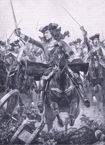 Hertugen av Marlborough ved slaget ved Oudenarde, 11. juli 1708, illustrasjon fra British Battles on Land and Sea, 1915 av Richard Caton Woodville junior