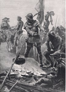 Prinsen av Wales tar avskjed med kardinal de Talleyrand-Perigord om morgenen slaget ved Poitiers, 19. september 1356, illustrasjon fra britiske slag på land og hav, utgitt av Casse av Richard Caton Woodville junior