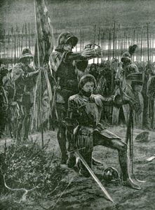 Den uformelle kroningen av Henry VII av Lord Stanley på slagmarken i Bosworth, 22. august 1485 av Richard Caton Woodville junior