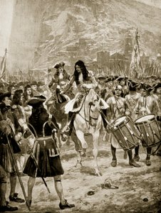 Overgivelsen av Gibralter til engelskmennene, 24. juli 1704, illustrasjon fra 'Hutchinson's Story of the British Nation', ca. 1923 av Richard Caton Woodville junior