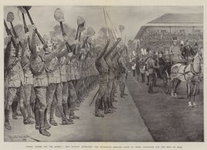 Tre hurra for dronningen!, Hennes Majestet inspiserer husholdningsbrigaden før deres avgang til krigssetet