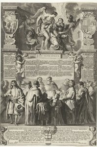 Instelling van de broederschap Militia Angelica av Thomas Aquinas, 1649 Opprinnelsen til englemilitsen, den guddommelige Thomas Aquinas; under hans himmelske kyskhetsbelte, innstiftet (tittel på objekt) av Richard Collin