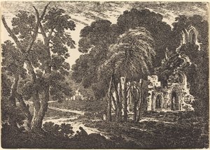 Ødelagt Abbey blant trær av Richard Cooper II