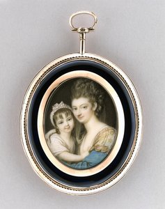 Portrait of a Mother and Daughter, ca. 1765-70 (akvarell på elfenben, 9 karat rosa gull, hår og glass) av Richard Cosway