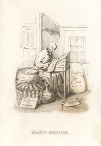 Dødens skjelett og hans hovedbok. ,1827 (gravering)