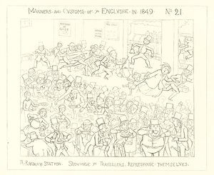 1849, En jernbanestasjon som viser de reisende forfriskende av Richard Doyle
