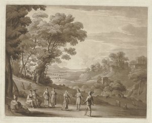 Landskap med dansende figurer Trykk etter tegninger av Claude Lorrain (serietittel) Liber Veritatis (serietittel) av Richard Earlom
