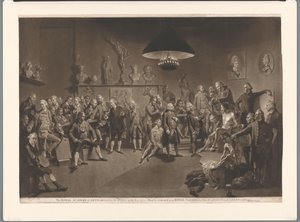 Medlemmer av Royal Academy i et interiør med en naken mannlig modell, 1768 Royal Academy of Arts, innstiftet av kongen, i år 1768 (tittel på objekt)