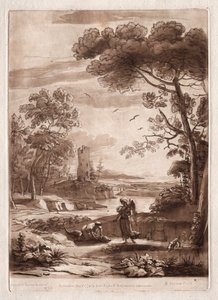 Liber Veritatis: nr. 50, A River Scene with Tobias and the Angel av Richard Earlom