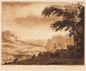 Liber Veritatis: No. 7, An Island Scene of a Mountainous Country with Cattle av Richard Earlom