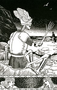 Døden som et skjelett som tar farvel med en mann, ca. 1930 (lito) av Richard Fayerweather Babcock