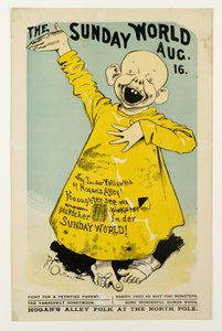 The Sunday World 16. august: Say, Im der Yellow Kid fra Hogans Alley..., ca. 1895-98 litho av Richard Felton Outcault