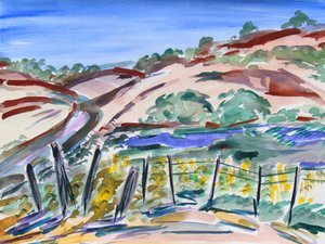 Dry Hills, Nord-California, 2021 (akvarell på papir) av Richard Fox