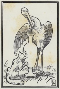The Fox And The Stork (gravering) av Richard Heighway