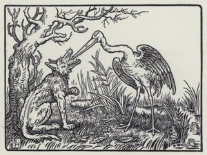 The Wolf And The Crane (gravering)