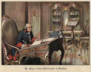 Kong Frederick den store av Preussen i sitt studie ved Sanssouci