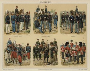 Infanteri av europeiske hærer (farge litho) av Richard Knotel