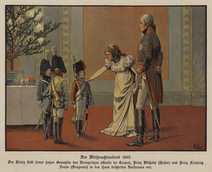 Kong Frederick William III og dronning Louise av Preussen med kronprins Frederick William, prins William og prins Frederick Louis kledd i militæruniformer, julaften