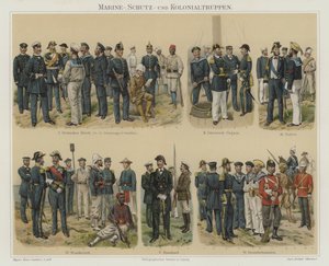 Marinesoldater og kolonitropper fra europeiske hærer (farge litho) av Richard Knotel