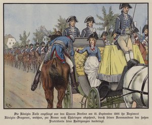 Dronning Louise av Preussen gjennomgår sitt regiment av Dragoons, Berlin