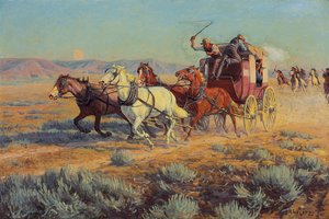 Stagecoach forfulgt av Mounted Indians, 1912 av Richard Lorenz