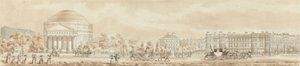 Regent's Park, London, Colosseum, Clergy's Orphans' School og St. Andrew's Place, med figurer og trenere