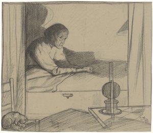 Woman Upper House, sittende i sengen (andre utkast) av Richard Nicolaüs Roland Holst