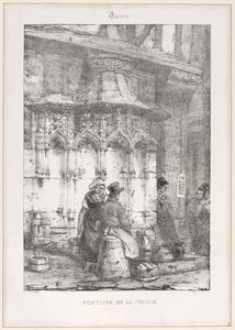 Arkitektoniske rester og fragmenter: Rouen - La Crosse-fontenen av Richard Parkes Bonington
