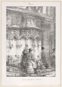Arkitektoniske rester og fragmenter: Rouen - Fontaine de la Crosse, 1827. av Richard Parkes Bonington