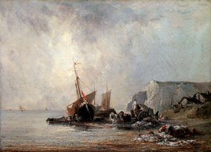 Båter ved Normandie-kysten, 1823. av Richard Parkes Bonington