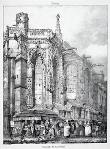 Rester og fragmenter av middelalderarkitektur: St. Sauveur-kirken, Caën. av Richard Parkes Bonington