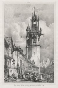 Pittoreske og romantiske reiser i det gamle Frankrike, Normandie: Tour du Gros-Horloge, Evreux av Richard Parkes Bonington