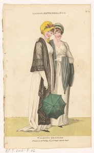 Magazine of Female Fashions of London og Paris. Nr. 31: London, september, 1800: Gåkjoler