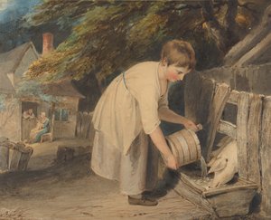 Jenter som mater griser, 1800. av Richard Westall