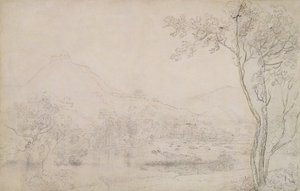Castell Dinas Bran, Wales (grafitt og svart kritt på papir) av Richard Wilson