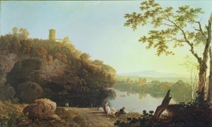 Klassisk landskap: Utsikt over Arno (olje på lerret)
