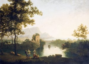 Kveld ved River Mouth with Peasants Dancing (olje på lerret) av Richard Wilson