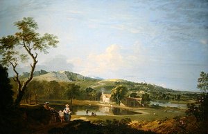 Landskap med hytter (olje på lerret) av Richard Wilson