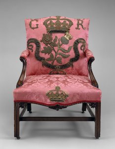 Lenestol, ca. 1750 (mahogni og møbeltrekk) av Richard and Elwick Edward (attr. to) Wright
