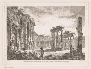 Visning av Tempel av Jupiter Serapis Høyde av et gammelt tempel som antas å være det til Jupiter Serapis ved Pozzuoli nær Napoli (tittel på objekt) av Richard de Saint Non