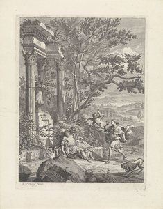 Silvio treffer Dorinda med en pil Il pastor fido (serietittel) av Richard van Orley (II)
