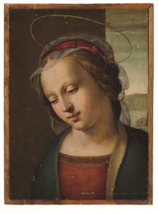 Madonnaen: et fragment fra en altertavle (olje og gull på panel) av Ridolfo Ghirlandaio (attr. to)