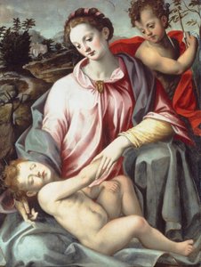 Madonnaen og barnet med spedbarnet Døperen Johannes (olje på panel) av Ridolfo Ghirlandaio
