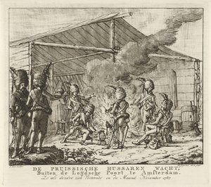 Den prøyssiske husargarden ved Leidse Poort i Amsterdam, 1787 Den prøyssiske husargarden, utenfor Leijdsche Poort i Amsterdam (...) (tittel på objekt)