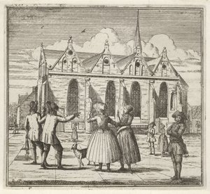 Menn og kvinner på et torg nær Grote Kerk i Leeuwarden Vinteren. (serietittel) Vinterscener (serietittel)