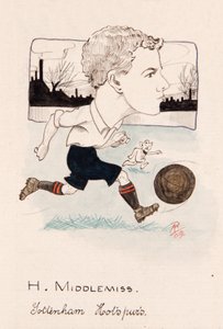Bert Middlemiss, Tottenham Hotspur, tegning for et sett med sigarettkort, 1907 (penn og blekk på kort)