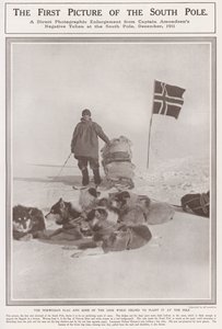 Det første bildet av Sydpolen (s/hvitt-bilde) av Roald Engelbergt Gravning Amundsen