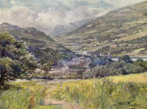 Bodnant Hall, Conway Valley (farge litho) av Robert (after) Fowler