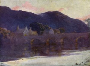 Bridge, Cwm-y-Glo, Kveld (farge litho) av Robert (after) Fowler