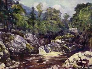 I Lledr-dalen (farge litho) av Robert (after) Fowler